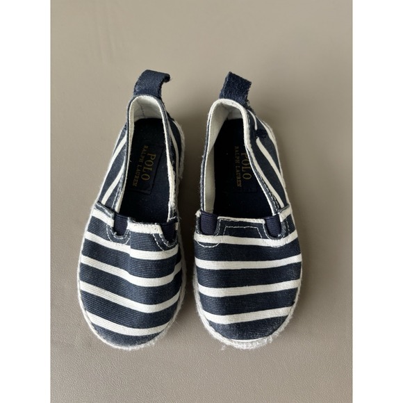 Kids Toddler Polo Ralph Lauren Striped Blue White Boat Canvas Slip On Shoes US 7 - Picture 1 of 9